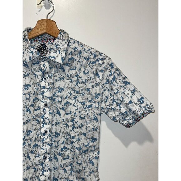Robert Graham Blue Hagerman Classic Short Sleeve Button-Up Shirt Men's Size M - Picture 3 of 9